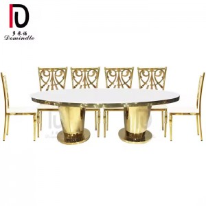 Dubai banquet stainless steel frame MDF top gold wedding dining table