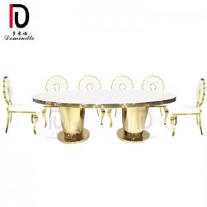 Dubai banquet stainless steel frame MDF top gold wedding dining table