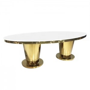 Dubai banquet stainless steel frame MDF top gold wedding dining table