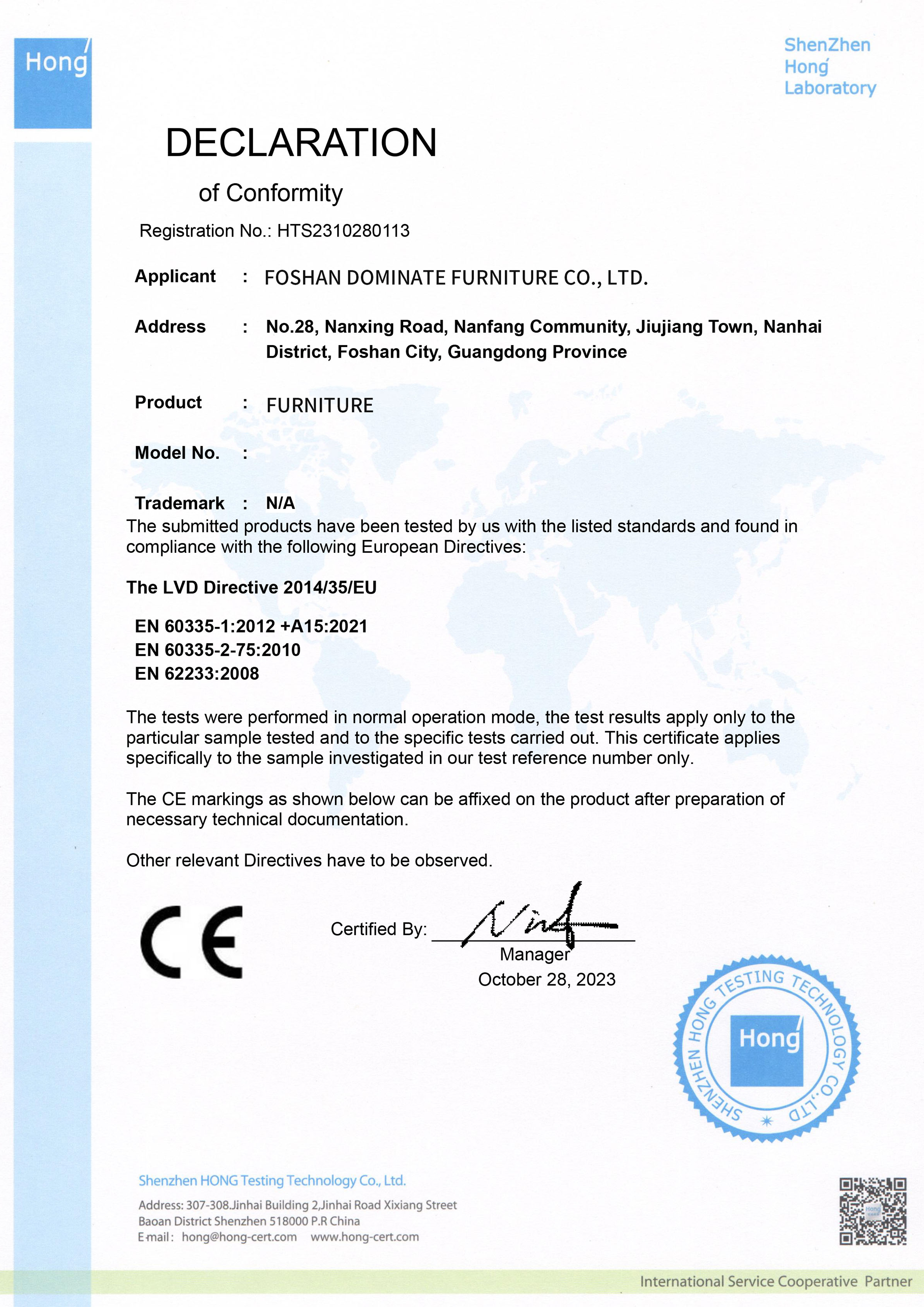 Certification- LVD